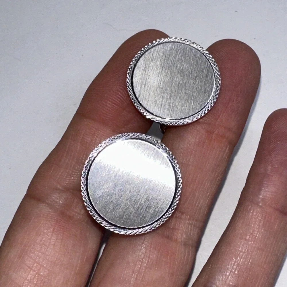 Lamode Sterling Silver Cufflinks Round Button Texture edges Signed Vintage